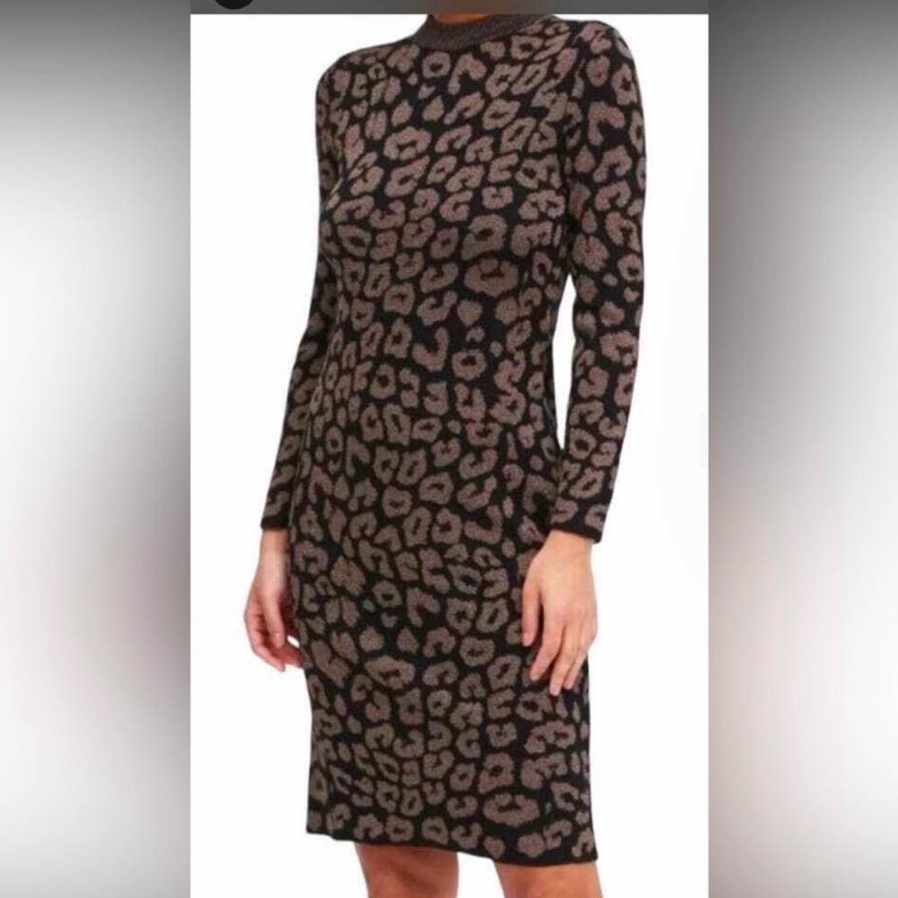 Banana Republic Metallic Leopard Print Sweater Dress NWT Size M Crewneck